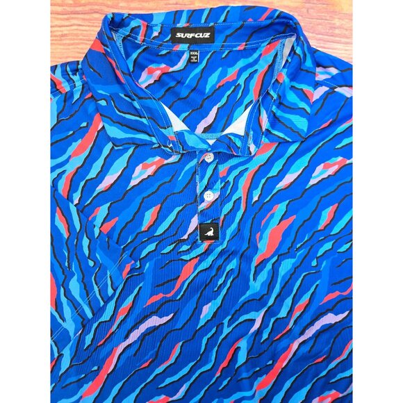 Surfcuz Mens Blue Abstract Pattern Polo Shirt XXXL - Picture 4 of 8